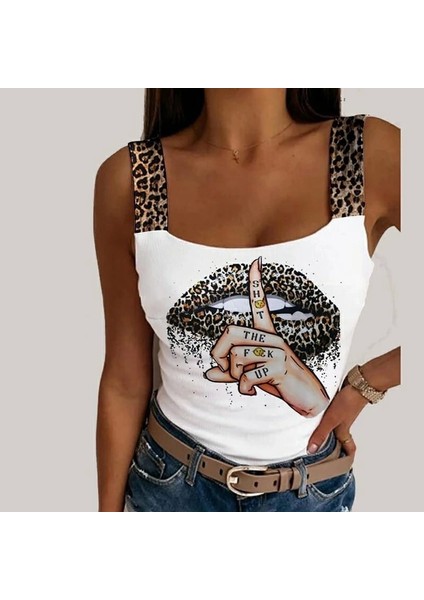 Kadın Leopar Askılı Leopar Baskılı Mikro Kumaş Bluz