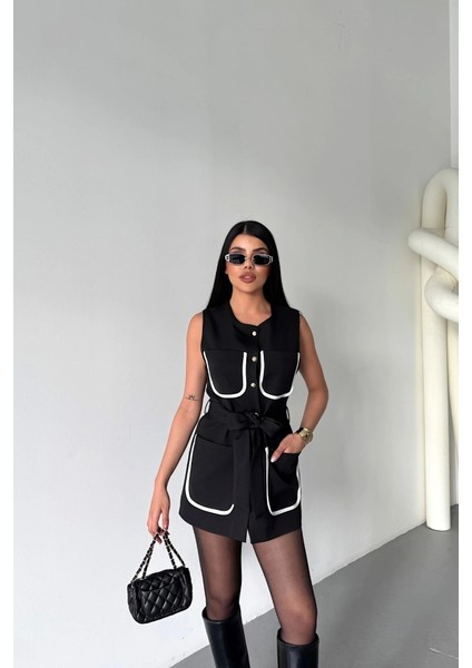 Büyük Cep Biye Detaylıyelek - Siyah