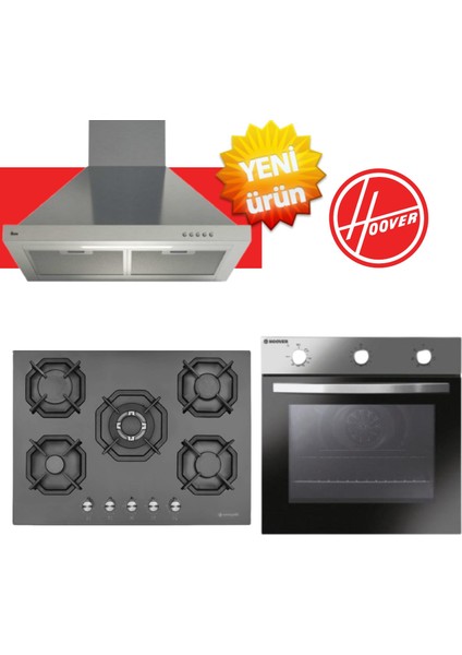 Lucinox Ankastre Set (HON602X-TN + Eminçelik 22 385 5 Gözlü Siyah Ocak + HCH6MXTK Inox )