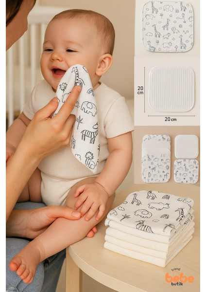 7’li Hayvan Figürlü %100 Pamuk Ribana Bebek Ağız Mendili Emici ve Yumuşak Ağız Bezi Seti 20X20CM fiyatları