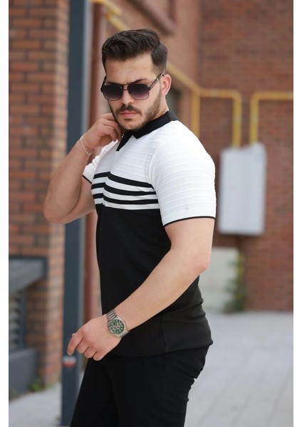 Erkek Çizgi Desenli Yakalı Kısa Kollu T-Shirt fiyatları