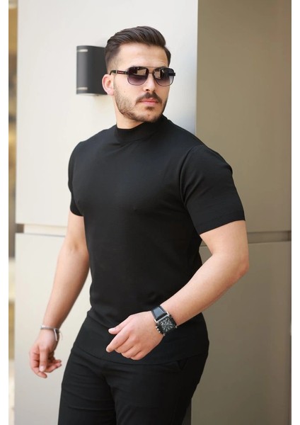 Erkek Yarım Balıkçı Yaka Kısa Kollu Tişört