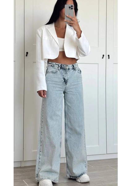 Açık Mavi Dikiş Detaylı Baggy Jean