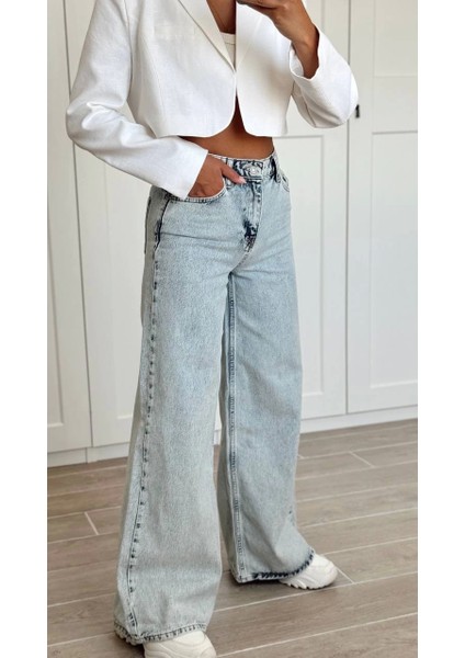 Açık Mavi Dikiş Detaylı Baggy Jean fiyatları