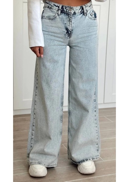 Açık Mavi Dikiş Detaylı Baggy Jean fırsatları