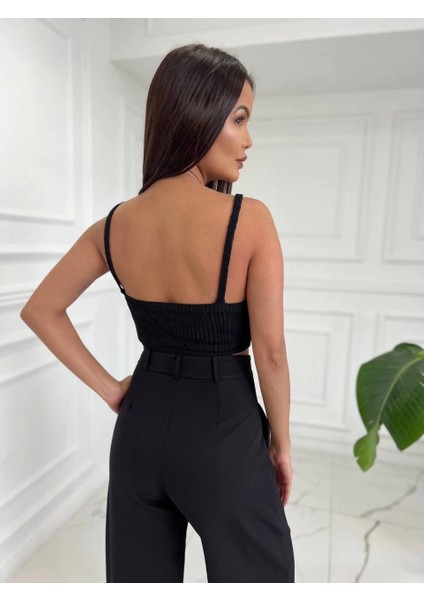 Siyah Inci Detay Triko Crop fiyatları