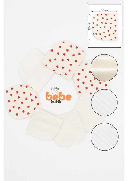 7’li Minik Kalp Desenli Pamuk Ribana Bebek Ağız Mendili Yumuşak ve Emici Ağız Bezi Seti 20X20CM modelleri