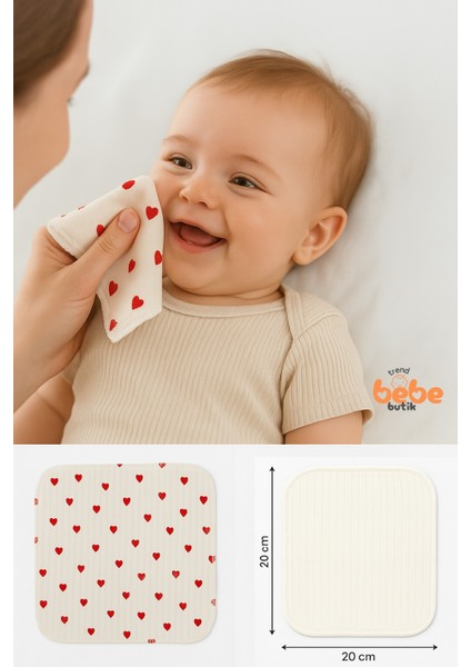 7’li Minik Kalp Desenli Pamuk Ribana Bebek Ağız Mendili Yumuşak ve Emici Ağız Bezi Seti 20X20CM fiyatları