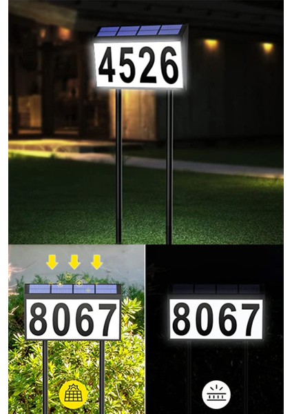 Solar LED Işıklı Dış Mekan Ayaklı Kapı Numarası Tabelası Gece Otomatik Aydınlatmalı Güneş Enerjili