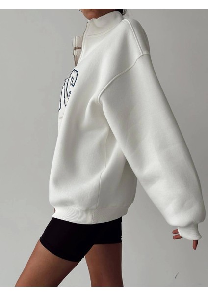 Nyc Baskılı Fermuarlı Beyaz Sweatshirt indirimleri