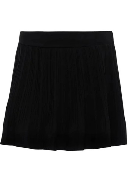 Pile Detaylı Beli Lastikli Mini Şort Etek Siyah fiyatları