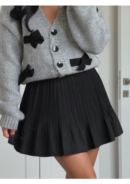 Pile Detaylı Beli Lastikli Mini Şort Etek Siyah fırsatları