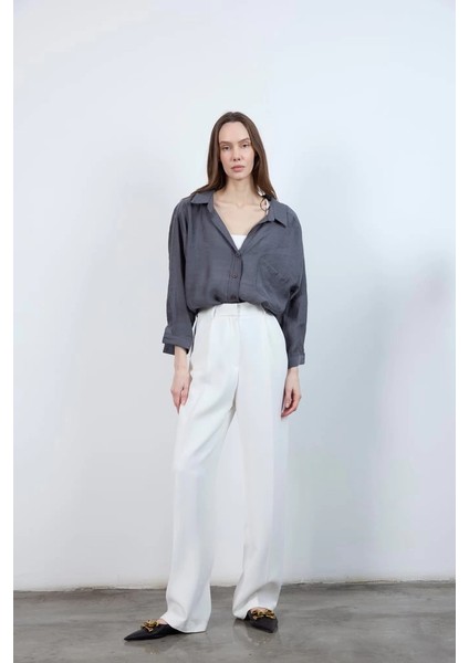 Düşük Omuz Oversize Gömlek - Antrasit