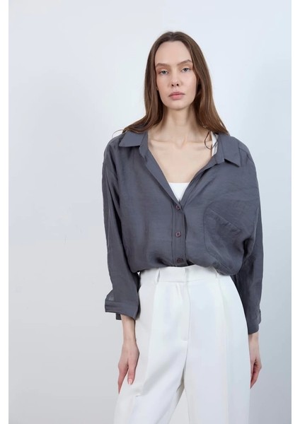 Düşük Omuz Oversize Gömlek - Antrasit fiyatları