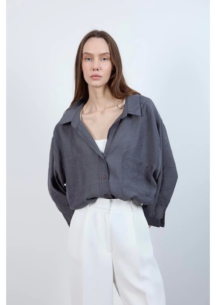 Düşük Omuz Oversize Gömlek - Antrasit modelleri