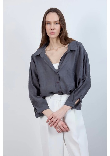 Düşük Omuz Oversize Gömlek - Antrasit fırsatları