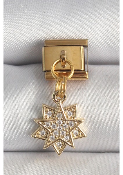 316L Çelik Gold Renk Sallantı Zirkon Taşlı Yıldız Model Nomination Charm - Modern Çözüm - Şık Tasarı