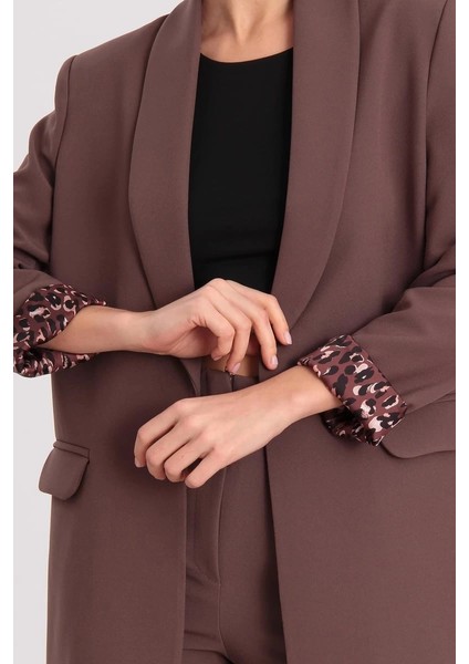 Leopar Astarlı Şal Yaka Blazer Ceket Kahverengi fiyatları