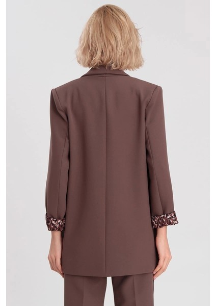 Leopar Astarlı Şal Yaka Blazer Ceket Kahverengi fırsatları