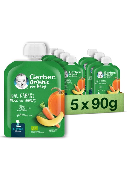 Organik Muzlu ve Havuçlu Balkabağı Püresi 90 gr 5'li Set