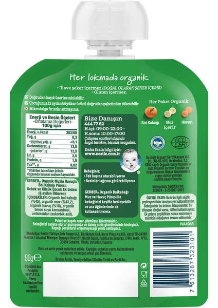 Organik Muzlu ve Havuçlu Balkabağı Püresi 90 gr 5'li Set fırsatları