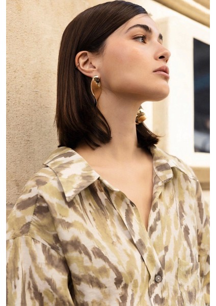 Düşük Omuz Desenli Modal Gömlek - Yeşil modelleri