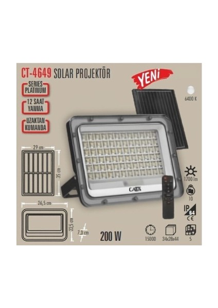 CT-4649 200W Solar LED Projektör fiyatları