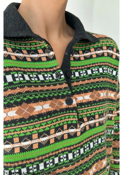 Çok Renkli Polo Yaka Kilim Desenli Triko fiyatları