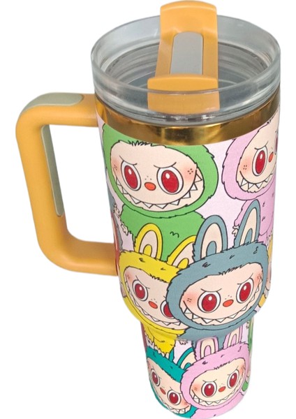 Karikatür Büyük Kapasiteli Yalıtım Kabı 304 Paslanmaz Çelik Pipetli Araba Kabı (Yurt Dışından)