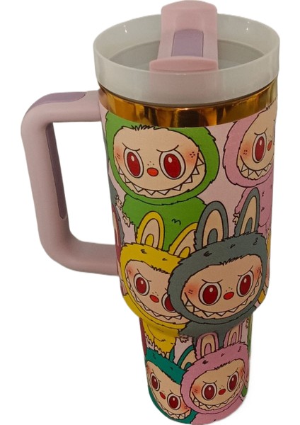 Karikatür Büyük Kapasiteli Yalıtım Kabı 304 Paslanmaz Çelik Pipetli Araba Kabı (Yurt Dışından)