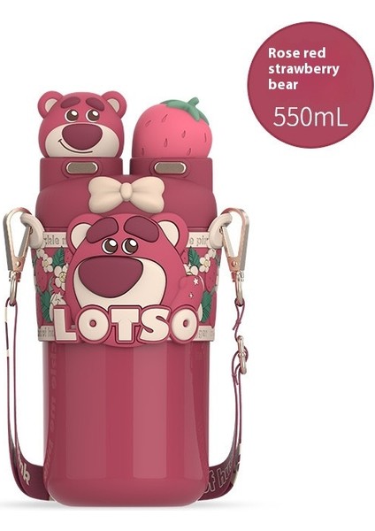 Çilek Ayı Serisi Yalıtımlı Kupa Yüksek Değerli Taşınabilir Sevimli Kupa Damla Geçirmez Pipetli Kur (Yurt Dışından)