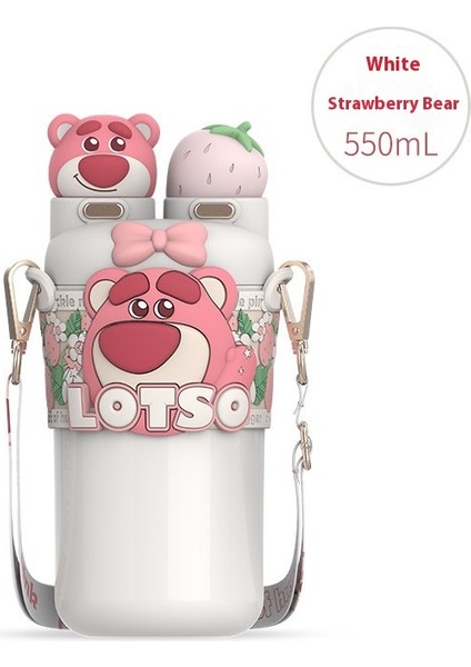 Çilek Ayı Serisi Yalıtımlı Kupa Yüksek Değerli Taşınabilir Sevimli Kupa Damla Geçirmez Pipetli Kur (Yurt Dışından)