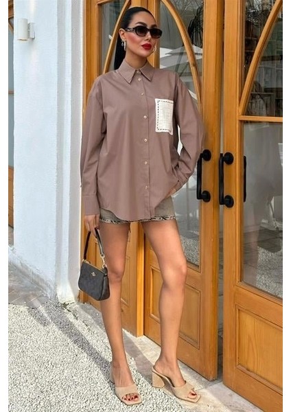 Süzine Cepli Arkası Yırtmaçlı Oversize Gömlek 3420 modelleri