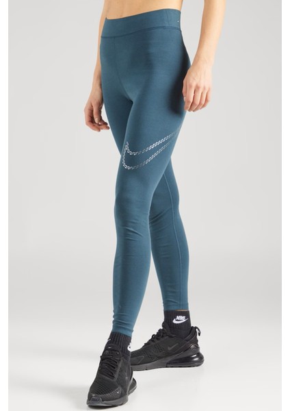Sportswear Premium Essential Women's High-Waisted Shine Leggings Kadın Yüksek Bel Tayt Petrol Yeşili