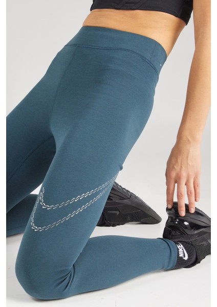 Sportswear Premium Essential Women's High-Waisted Shine Leggings Kadın Yüksek Bel Tayt Petrol Yeşili modelleri