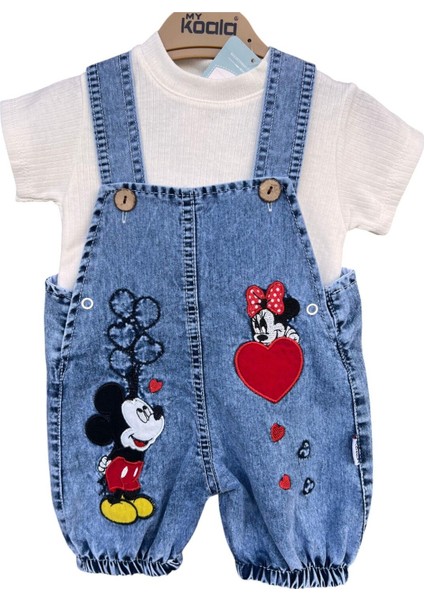 Unisex Askılı Salopet ve Basic Tişört 2' Li Takım Mouse Love