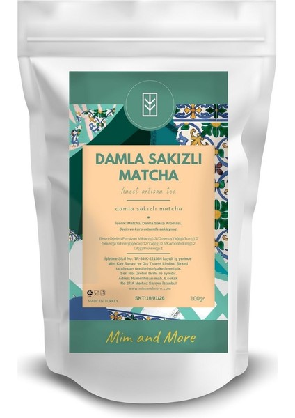 Mastic Gum Matcha - Damla Sakız Aromalı Matcha, 100 gr