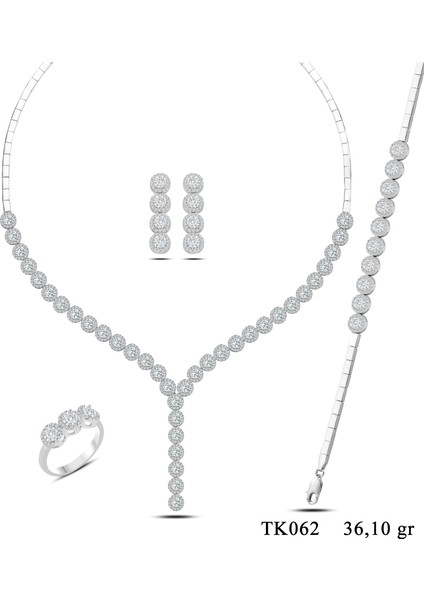 925 Ayar Gümüş 4 mm Taşlı Pırlanta Montür Salkım Su Yolu Set