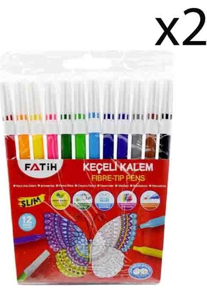 Keçeli Kalem Slim 12 Renk 2 Adet