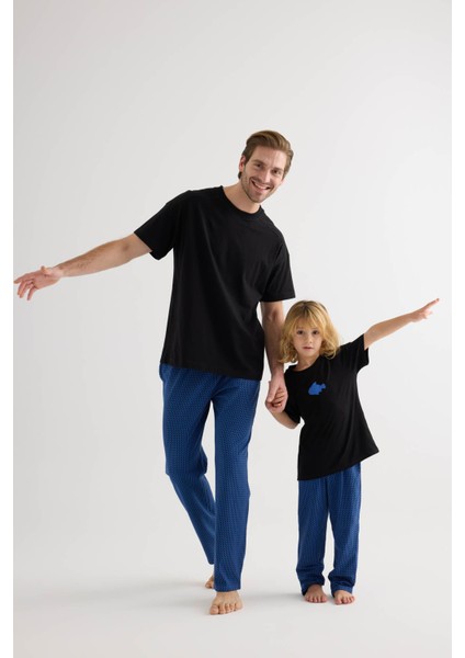 Erkek Çocuk Pamuklu Kısa Kollu Uzun Pijama Takımı