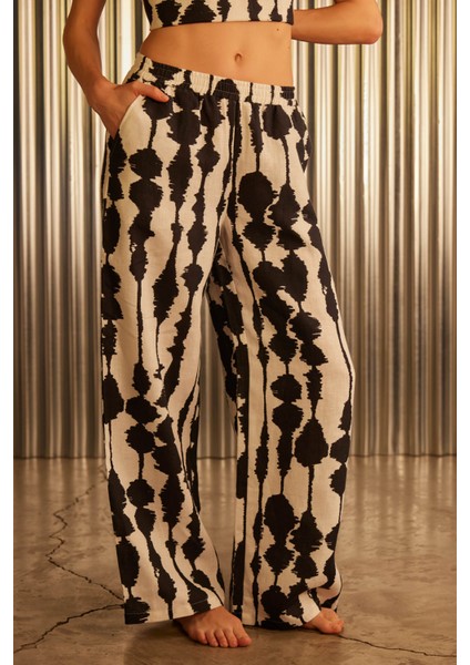 Kadın Keten Dokuma Cepli Pantolon