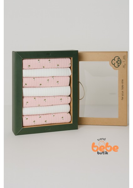 7’li Pamuklu Ribana Bebek Ağız Mendili Pudra Çiçek Desenli ve Düz Set Yumuşak Temizlik Bezi indirimleri