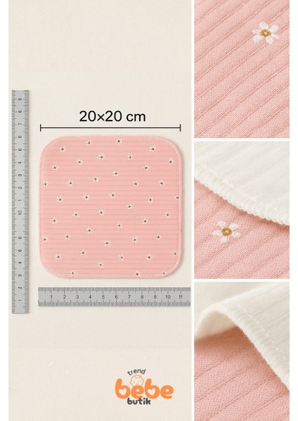 7’li Pamuklu Ribana Bebek Ağız Mendili Pudra Çiçek Desenli ve Düz Set Yumuşak Temizlik Bezi