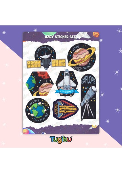 Uzay Sticker Seti, Astronot Temalı Sticker, 7 Adet Uzay Etiket fiyatları