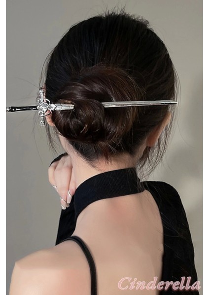 Yapay Elmaslı Kılıç Tasarım Metal Topuz Saç Tokası 20CM - Yeni Trend Boho Gotik Tarz Çubuk Toka modelleri