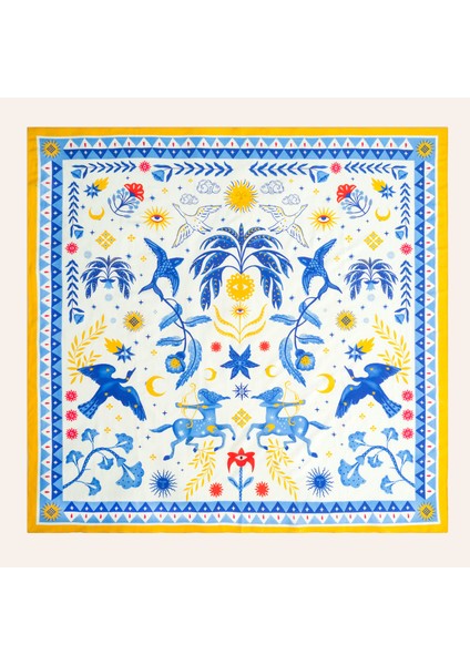 Pera Dijital Baskılı Pamuk Pamuk Ipek Pareo 140X140 cm Beyaz - Mavi