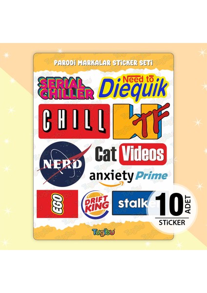 Parodi Sticker Seti, Chill Sticker Seti, 10 Adet Parodi Etiket Seti