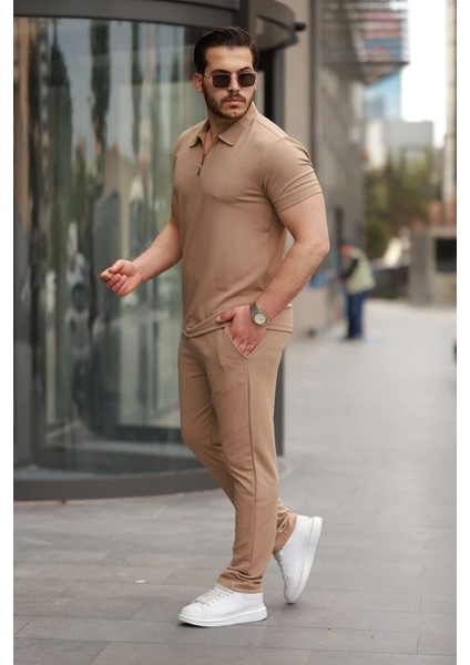 Erkek Yakalı Fermuarlı T-Shirt Pantolon Ikili Rahat Takım fiyatları
