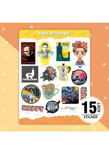 Sanat Sticker Seti, Sanat Temalı Sticker, 15 Adet Sanat-Art Etiket