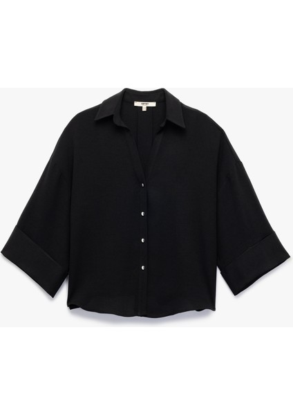 Krep Kumaş 3/4 Kollu Oversize Gömlek